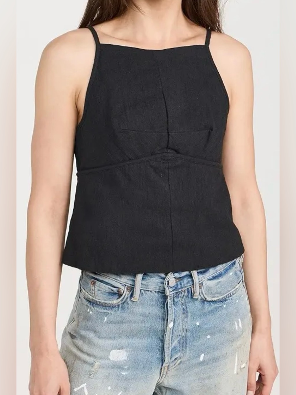 Free People Black Cotton Linen Blend Square-Neck Backless Blouse - Size M Nwt
